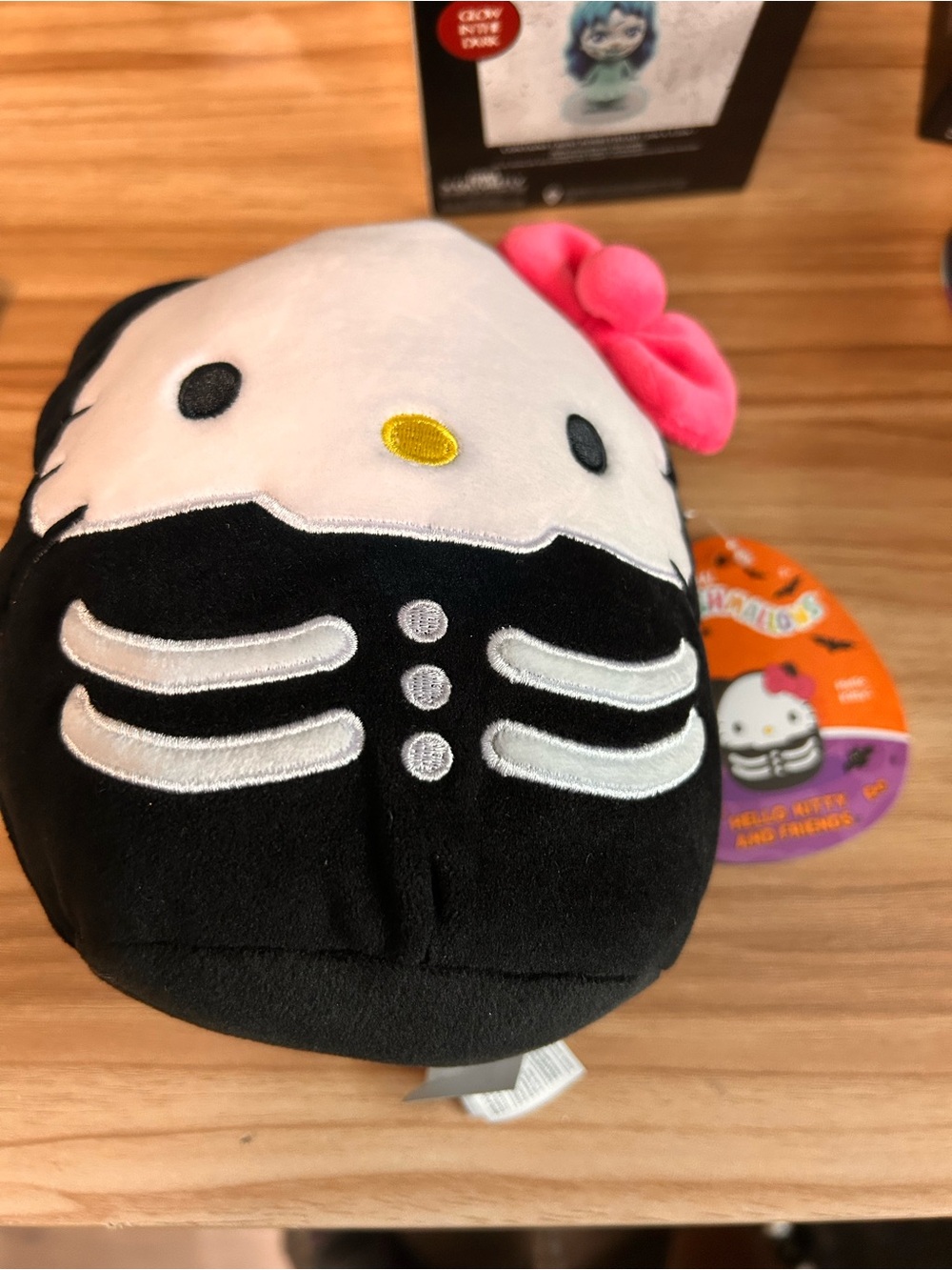 Squishmallows Hello Kitty Black White with Pink Bow Skeleton Embroidered Plush